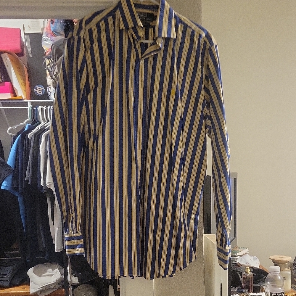 Ralph Lauren Men's Shirt with Blue and Yellow Stripes